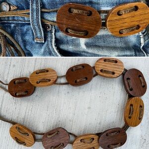 🪵 Wood Tile Belt | Leather | Vintage | Adjustable | Brown